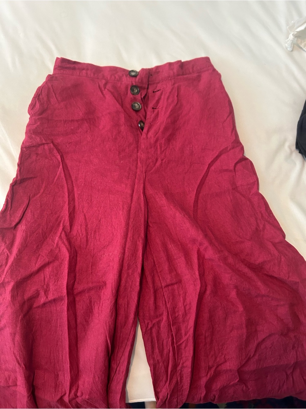 Women's High-Waist Button Front Wide-Leg Pants - Raspberry